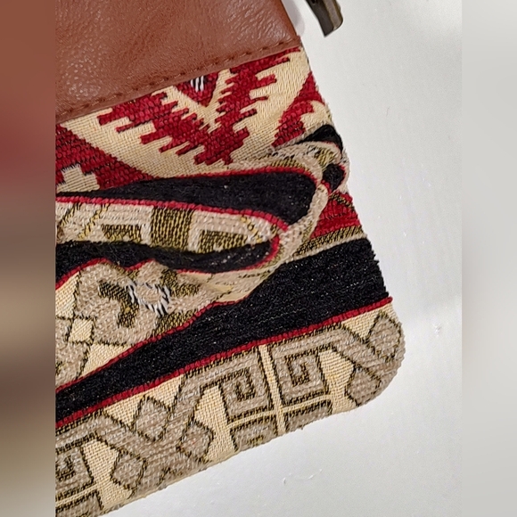 Canyon Sky Tapestry Vegan Leather Stylish Brown and Red Patterned Women's Bag - Picture 4 of 14